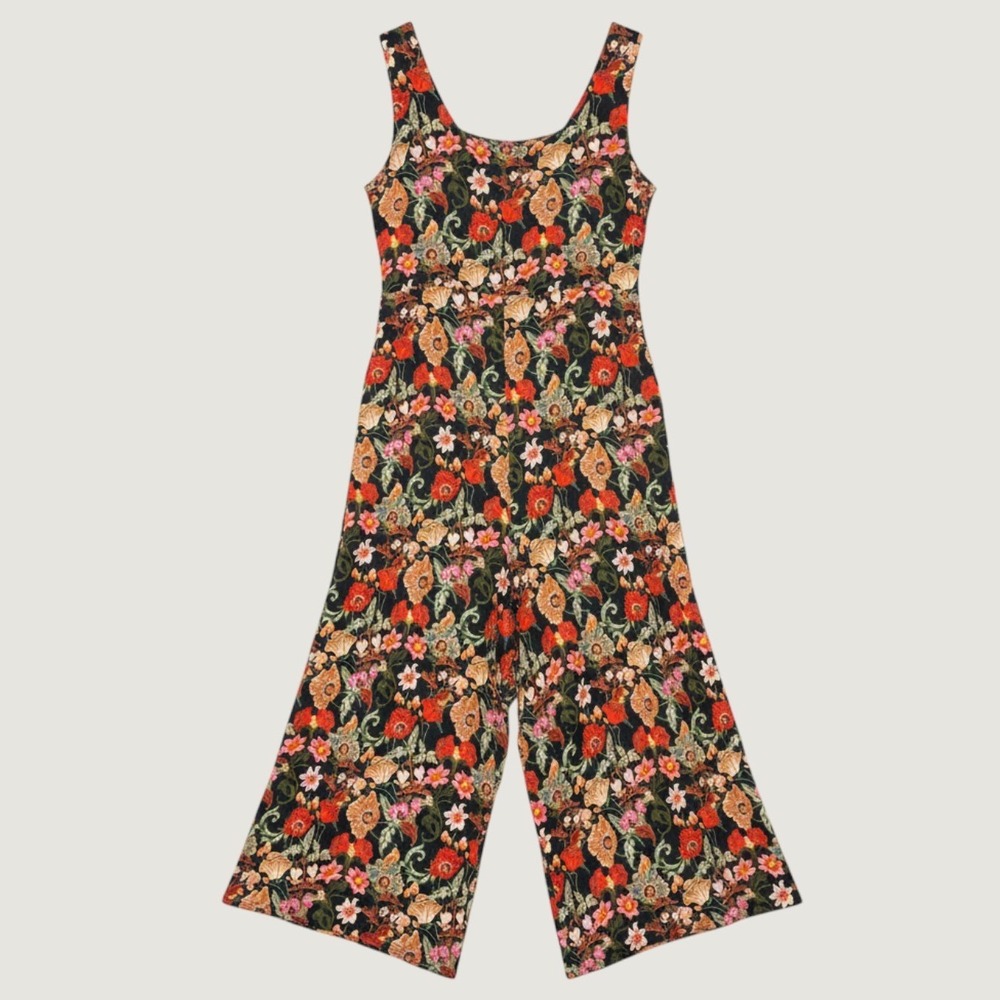 Salaam Wide Leg Jumpsuit Womens L/XL Colorful Poppy Floral Stretch Flowy Artsy
